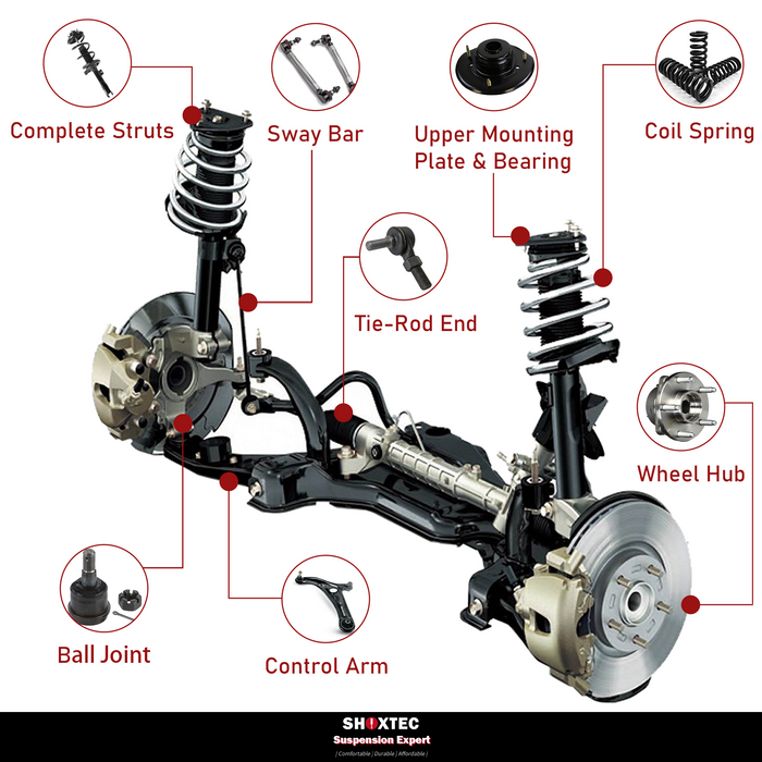 Shoxtec 10pc Suspension Kit Replacement for 09-12 Toyota Corolla 11-13 Toyota Matrix AWD Only Include 2 Complete Struts 2 Sway Bars 2 Inner&Outer Tie Rod Ends 2 Lower Control Arms and Ball Joints