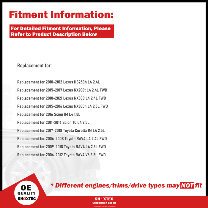 Shoxtec Rear Pair Wheel Bearing Hub Assembly Replacement for 2010-2012 Lexus HS250h 2015-2017 NX200t 2018-2021 NX300 2015-2016 Lexus NX300h 2016 Scion IM 2006-2012 Toyota RAV4 Repl. no 512372