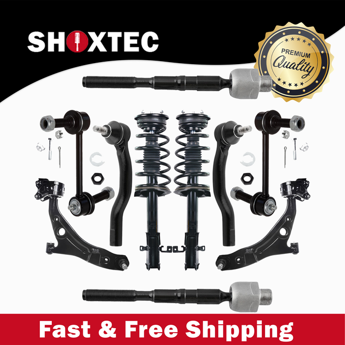 Shoxtec Front End 10pc Suspension Kit Replacement for 07-10 Ford Edge 07-10 Lincoln MKX; FWD only. Includes 2 Complete Struts 2 Sway Bars 2 Inner Tie Rods 2 Outer Tie Rods 2 Control Arms