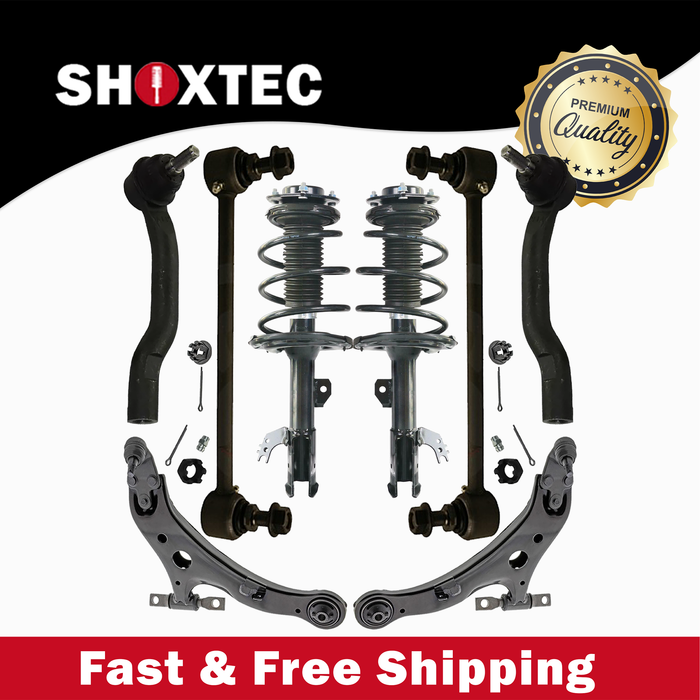 Shoxtec 8pc Suspension Kit Replacement for 2012-2014 Toyota Camry Includes 2 Complete Struts 2 Sway Bars 2 Outer Tie Rod Ends 2 Control Arms