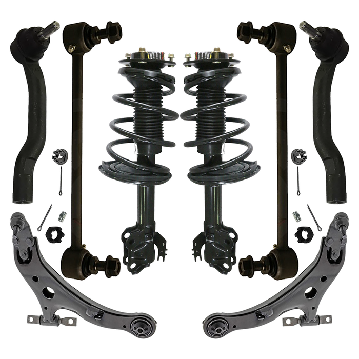 Shoxtec 8pc Suspension Kit Replacement for 2012-2017 Toyota Camry Includes 2 Complete Struts 2 Sway Bars 2 Outer Tie Rod Ends 2 Lower Control Arms and Ball Joint Assembly