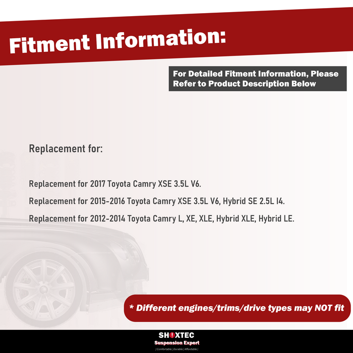 Shoxtec 4pc Front Suspension Shock Absorber Kits Replacement for 2012-2017 Toyota Camry E Includes 2 Complete Struts 2 Front Lower Control Arms and Ball Joint Assembly