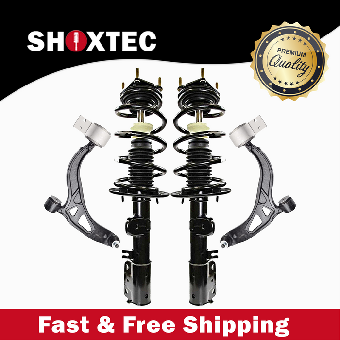 Shoxtec 4pc Front Suspension Shock Absorber Kits Replacement for 2011-2013 Ford Explorer AWD Only Includes 2 Complete Struts 2 Front Lower Control Arms and Ball Joint Assembly
