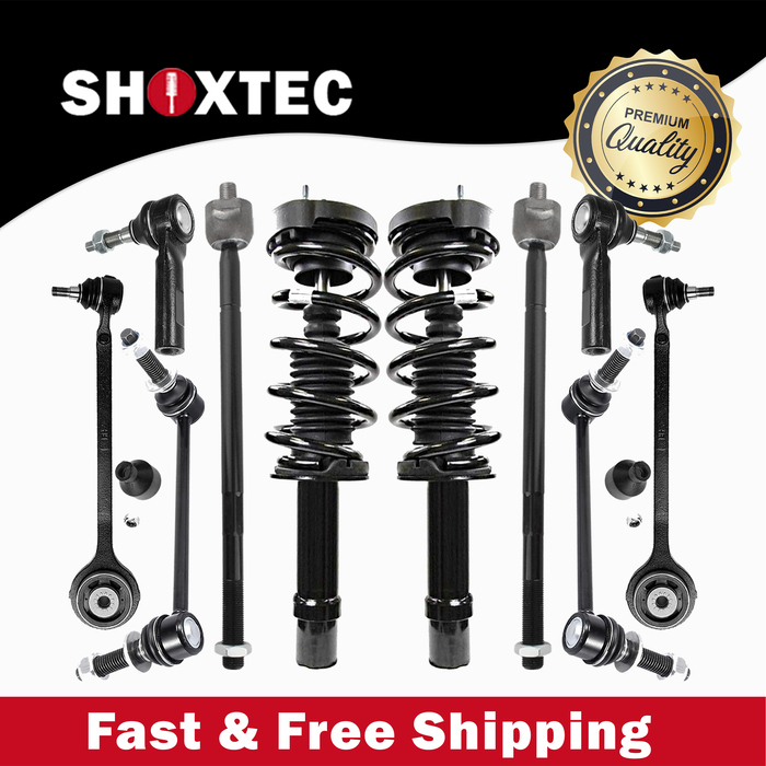 Shoxtec 10pc Suspension Kit Replacement for 12-14 Dodge Challenger 12-13 Dodge Charger 14-18 Dodge Charger SXT Includes 2 Complete Struts 2 Sway Bars 2 Inner Tie Rods 2 Outer Tie Rods 2 Control Arms