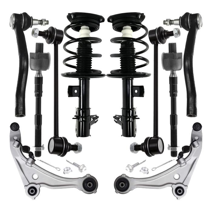 Shoxtec 10pc Suspension Kit Replacement for 2007-2012 Nissan Altima Includes 2 Complete Struts 2 Sway Bars 2 Inner Tie Rods 2 Outer Tie Rod Ends 2 Lower Control Arms