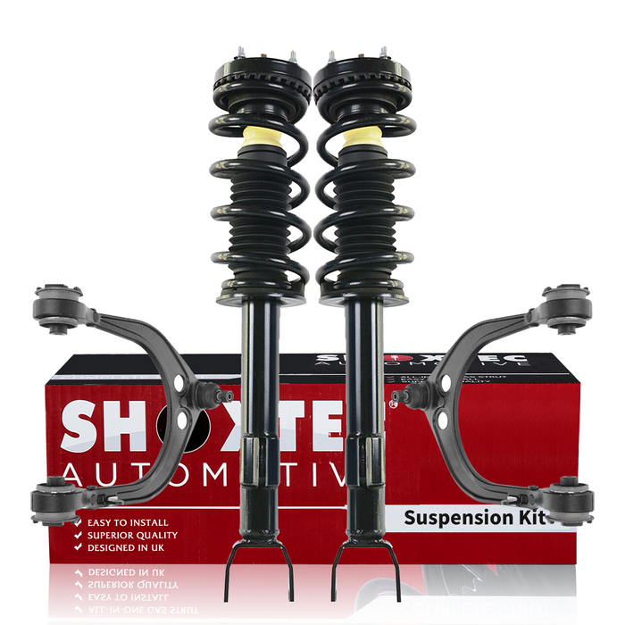 Shoxtec 4pc Front Suspension Shock Absorber Kits Replacement for 2011 Dodge Challenger 2011 Dodge Charger 14-19 Dodge Charger RWD Includes 2 Complete Struts 2 Front Upper Control Arms