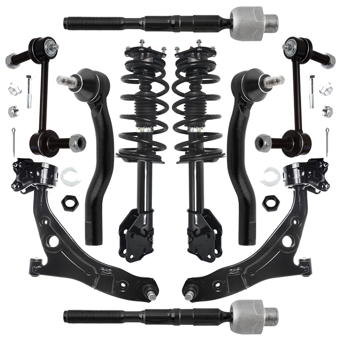 Shoxtec Front End 10pc Suspension Kit Replacement for 11-14 Ford Edge; 3.5L V6; 3.7L V. Includes 2 Complete Struts 2 Sway Bars 2 Inner Tie Rods 2 Outer Tie Rods 2 Control Arms Repl No. 372889 372888