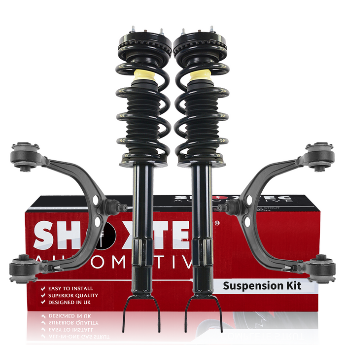 Shoxtec 4pc Front Suspension Shock Absorber Kits Replacement for 2012-2014 Dodge Challenger 2012-2018 Dodge Charger Includes 2 Complete Struts 2 Front Upper Control Arms and Ball Joint Assembly