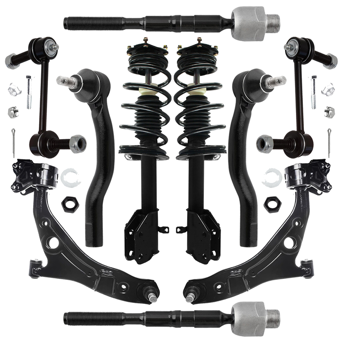 Shoxtec Front End 10pc Suspension Kit Replacement for 2012-2014 Ford Edge; Fits 2.0L engine only. Includes 2 Complete Struts 2 Sway Bars 2 Inner Tie Rods 2 Outer Tie Rods 2 Control Arms