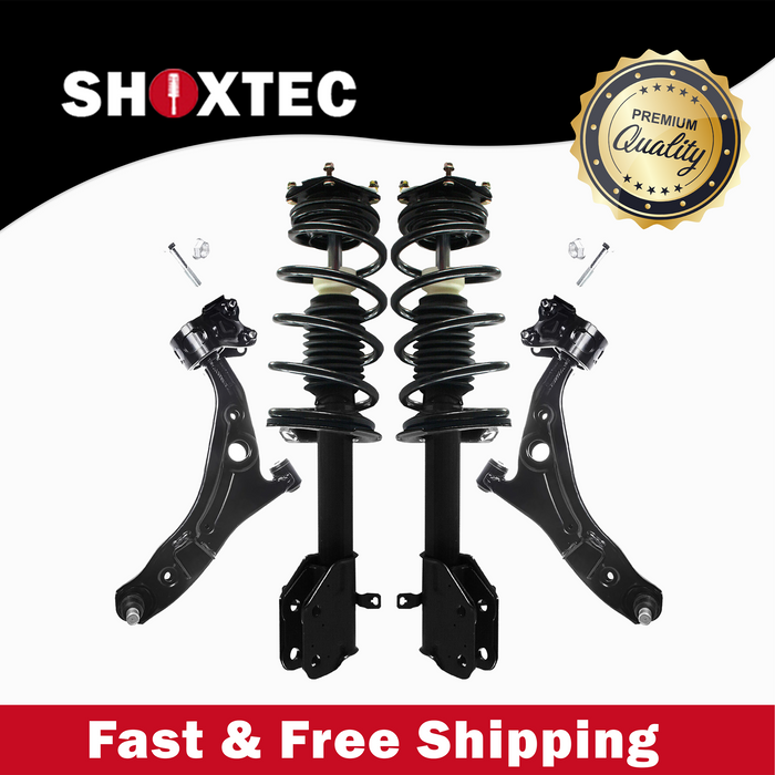 Shoxtec 4pc Front Suspension Shock Absorber Kits Replacement for 2012-2014 Ford Edge Fits 2.0L engine only Includes 2 Complete Struts 2 Front Lower Control Arm and Ball Joint Assembly