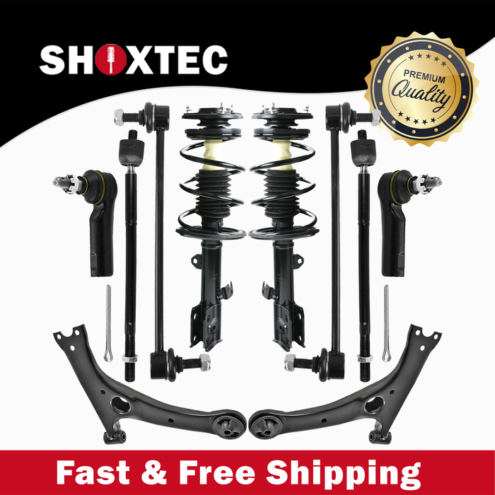 Shoxtec 10pc Suspension Kit Replacement for 2009-2013 Toyota Corolla 2011-2013 Toyota Matrix Includes 2 Complete Struts 2 Sway Bars 2 Inner Tie Rod Ends 2 Outer Tie Rods Ends 2 Front Lower Control Arms