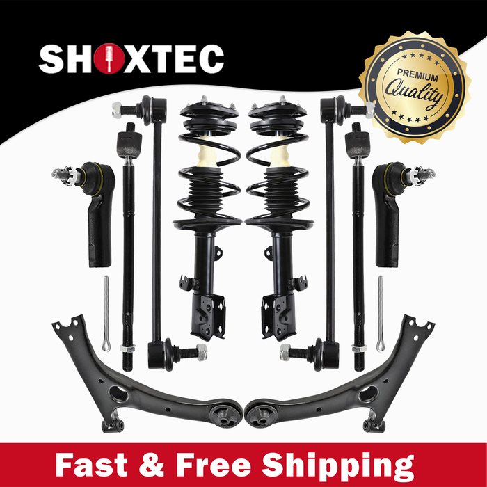 Shoxtec 10pc Suspension Kit Replacement for 09-12 Toyota Corolla 11-13 Toyota Matrix AWD Includes 2 Complete Struts 2 Sway Bars 2 Inner&Outer Tie Rod Ends 2 Front Lower Control Arms