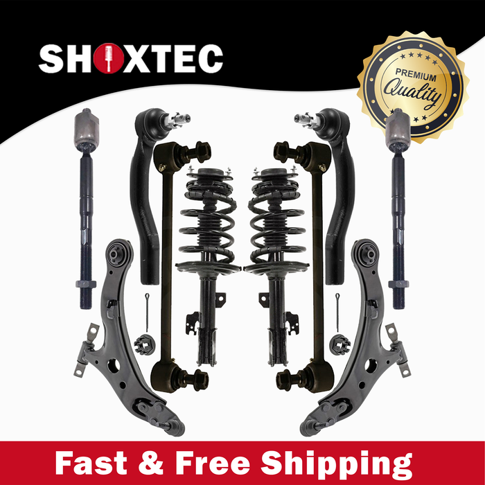 Shoxtec 10pc Suspension Kit Replacement for 2007-2009 Lexus ES350 2006-2012 Toyota Avalon 2007-2011 Toyota Camry Includes 2 Complete Struts 2 Sway Bars 2 Inner&Outer Tie Rod Ends 2 Control Arms