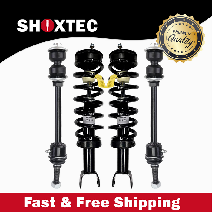 Shoxtec 4pc Front Suspension Shock Absorber Kits Replacement for 2009-2018 Dodge Ram 1500 2019-2020 RAM 1500 4WD Only Classic Includes 2 Complete Struts 2 Front Sway Bar End Link