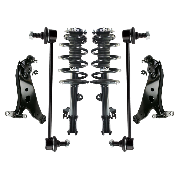 Shoxtec 6pc Suspension Kit Replacement for 2008 - 2013 Toyota Highlander Includes 2 Complete Struts 2 Sway Bars 2 Lower Control Arms and Ball Joints Assembly