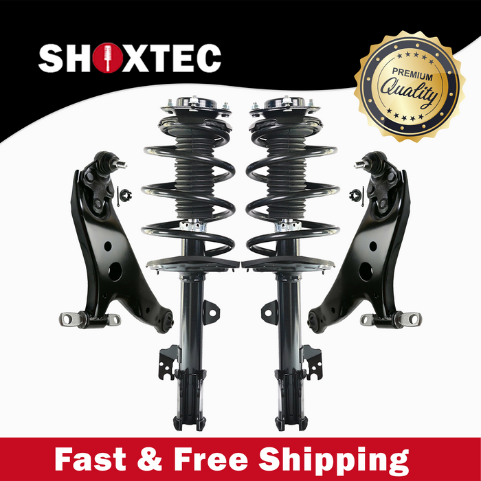 Shoxtec 4pc Front Suspension Shock Absorber Kits Replacement for 2008-2013 Toyota Highlander Excludes Sports Suspensions Includes 2 Complete Struts 2 Control Arm and Ball Joint Assembly