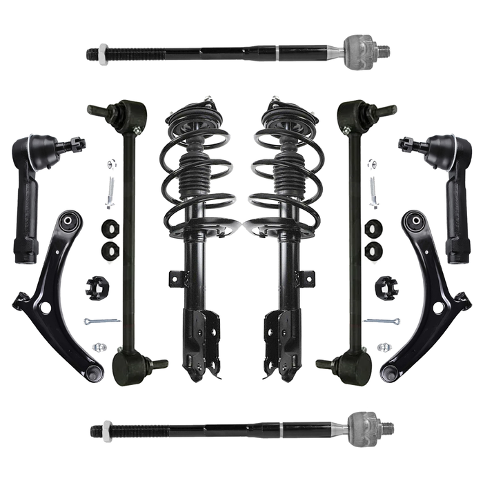 Shoxtec Front End 10pc Suspension Kit Replacement for 2007-2012 Dodge Caliber; Includes 2 Complete Struts 2 Sway Bar 2 Inner Tie Rods 2 Outer Tie Rods 2 Control Arms