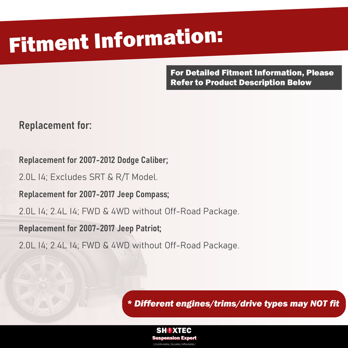 Shoxtec 4pc Front Suspension Shock Absorber Kits Replacement for 07-12 Dodge Caliber 07-17 Jeep Compass 07-17 Jeep Patriot Includes 2 Complete Struts 2 Sway Bars