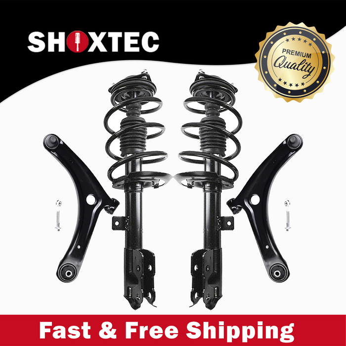 Shoxtec 4pc Front Suspension Shock Absorber Kits Replacement for 07-12 Dodge Caliber 07-17 Jeep Compass 07-17 Jeep Patriot Includes 2 Complete Struts 2 Control Arms