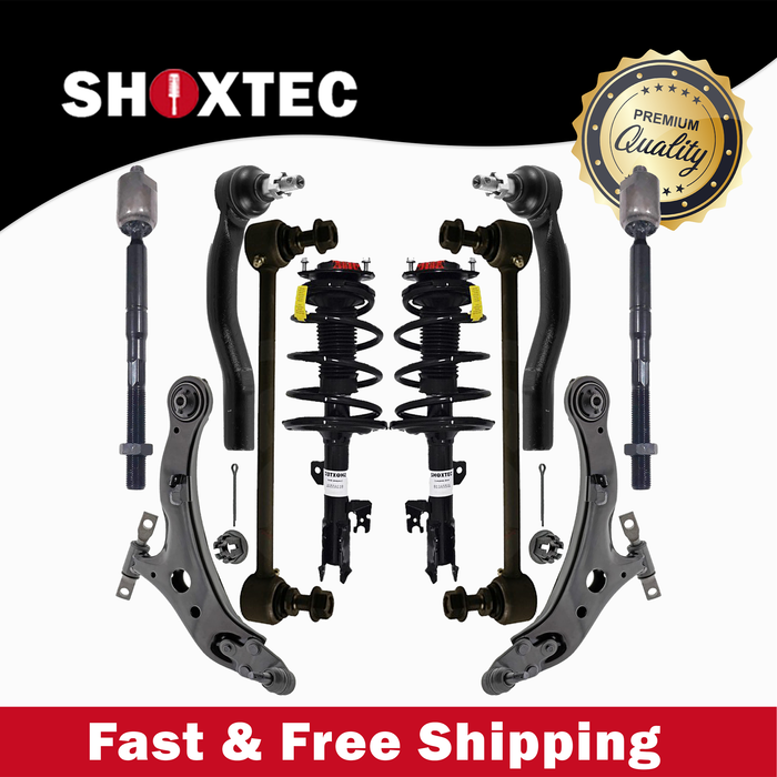 Shoxtec 10pc Suspension Kit Replacement for Replacement for 07-11 Toyota Camry 06-12 Toyota Avalon 07-09 Lexus ES350 Includes 2 Complete Struts 2 Sway Bars 2 Inner&Outer Tie Rod Ends 2 Control Arms