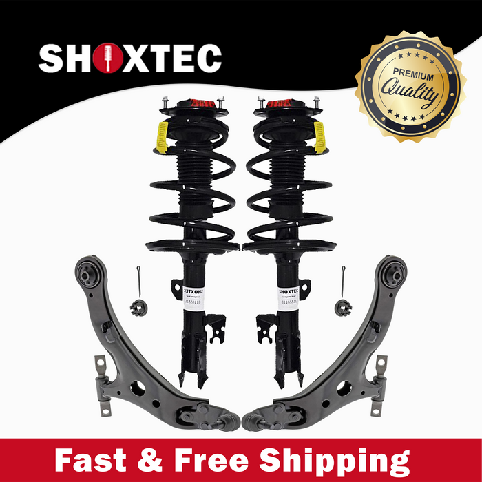 Shoxtec 4pc Front Suspension Shock Absorber Kits Replacement for 2007-2011 Toyota Camry 2006-2012 Toyota Avalon 2007-2009 Lexus ES350 Includes 2 Complete Struts 2 Front Lower Control Arms