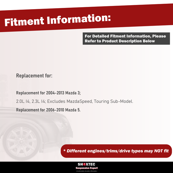 Shoxtec 4pc Front Suspension Shock Absorber Kits Replacement for 2004-2013 Mazda 3 Replacement for 2006-2010 Mazda 5 Includes 2 Complete Struts 2 Front Outer Tie Rod End