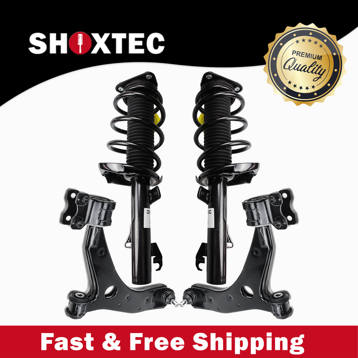 Shoxtec 4pc Front Suspension Shock Absorber Kits Replacement for 2004-2013 Mazda 3 Replacement for 2006-2010 Mazda 5 Includes 2 Complete Struts 2 Front Lower Control Arm and Ball Joint