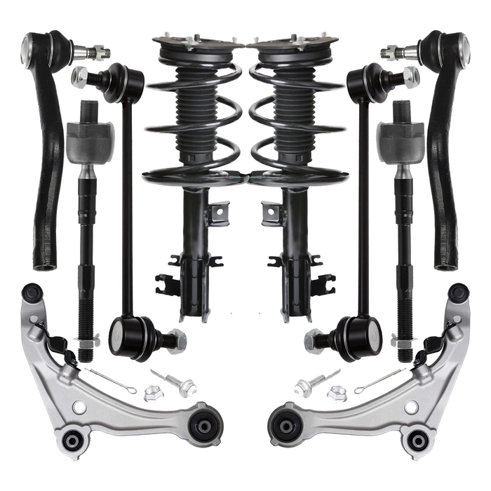 Shoxtec 10pc Suspension Kit Replacement for 2007-2012 Nissan Altima V6 Engine Includes 2 Complete Struts 2 Sway Bars 2 Inner Tie Rods 2 Outer Tie Rod Ends 2 Lower Control Arms