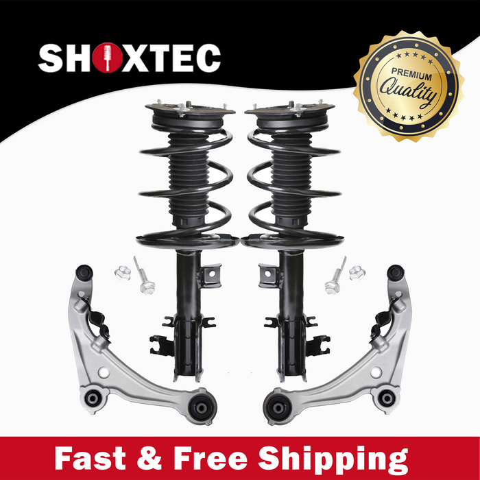 Shoxtec 4pc Front Suspension Shock Absorber Kits Replacement for 2007-2012 Nissan Altima V6 Engine includes 2 Complete Struts 2 Front Lower Control Arm and Ball Joint