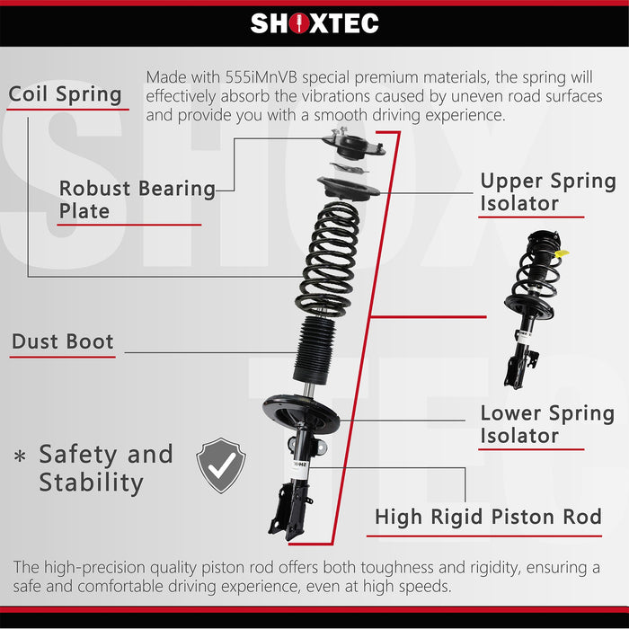 El conjunto de puntales delanteros completos Shoxtec se adapta a Scion XB XA 2004-2006. Conjunto de resorte helicoidal. Kits de amortiguadores. Pieza de repuesto no. 172245