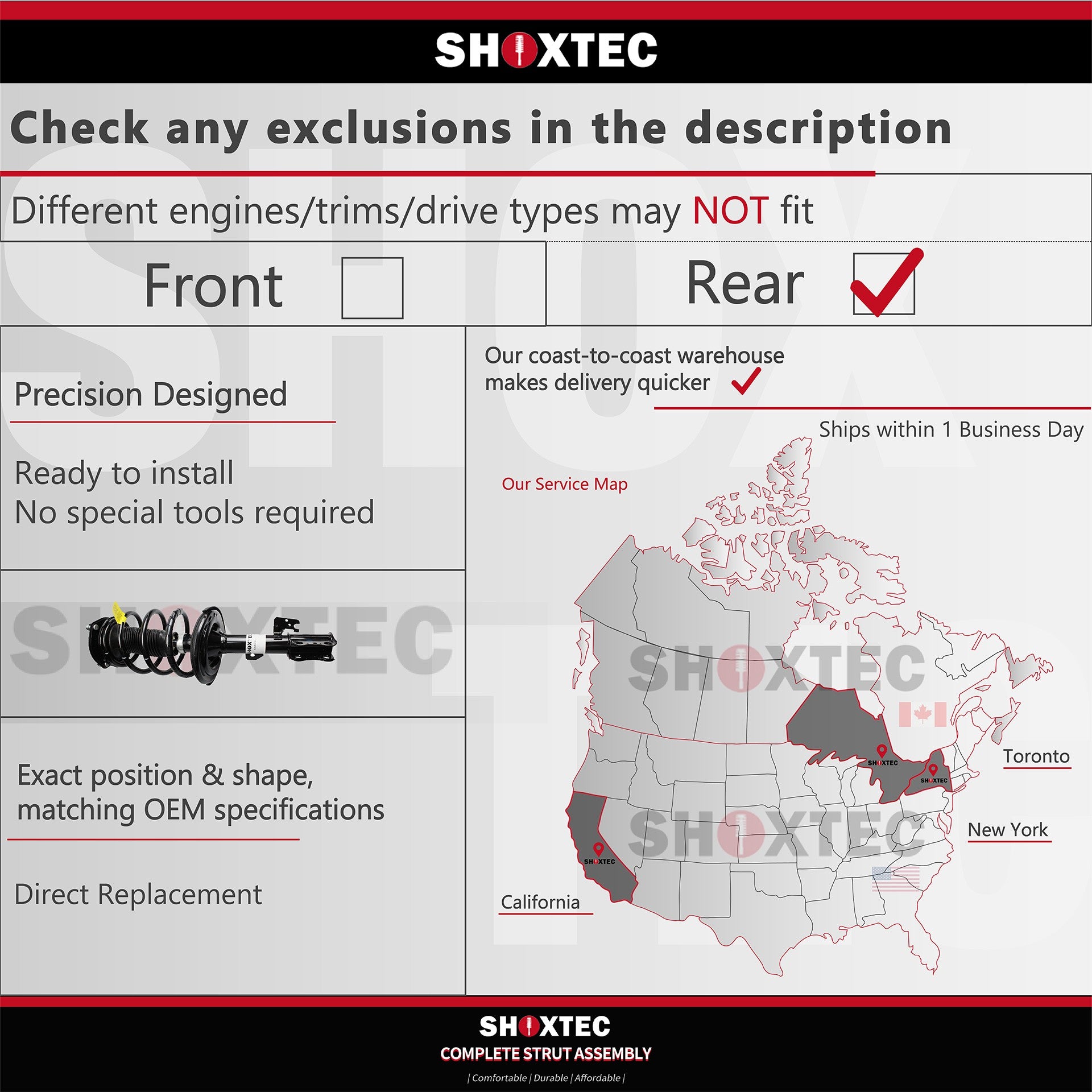 Shoxtec Reemplazo completo del conjunto de puntales traseros para Ford Five Hundred 2005 - 2007 2005 - 2007 Mercury Montego Muelle amortiguador Repl. número de pieza 15183 15184