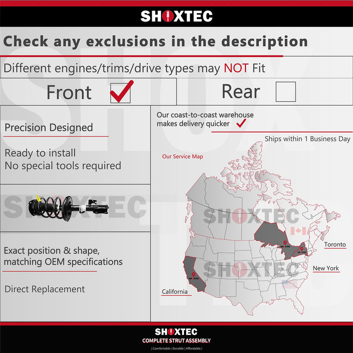 Shoxtec Front Complete Struts Replacement for 2013 - 2015 Honda Civic Repl. Part No.272926 272925